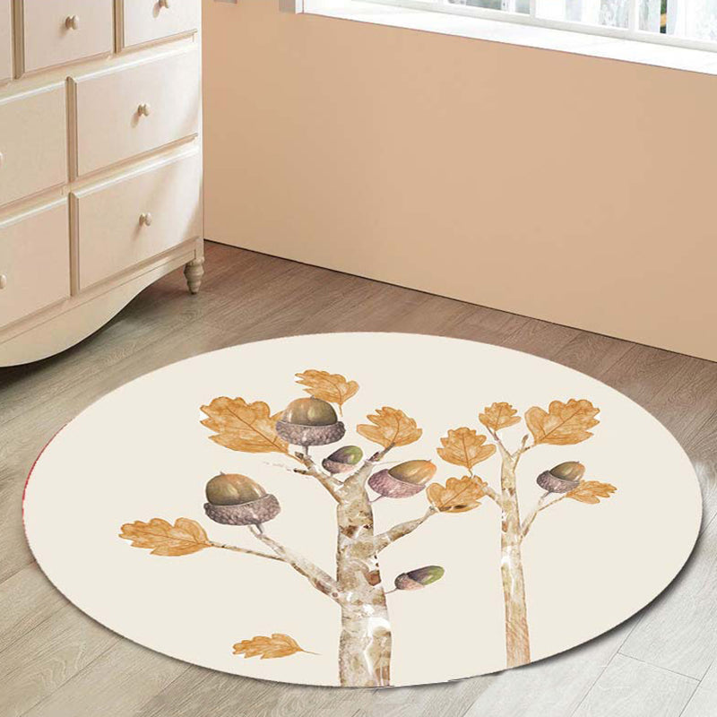 BowLift | Casual Kids Rug in Ivory Botanical Tree Pattern Rug Polyester Pet-Friendly Rug for the Children's Room