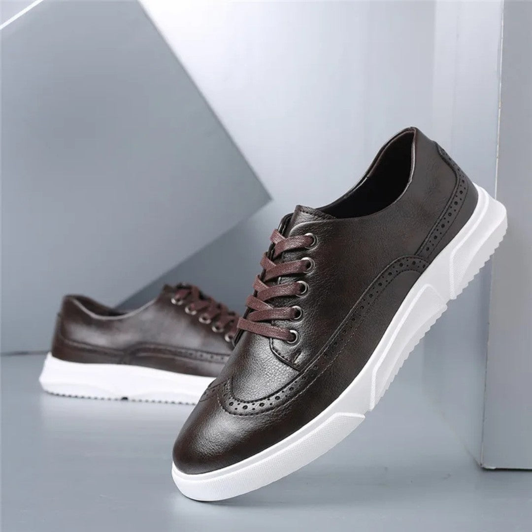 Leather Brogue Sneakers with Rubber Sole