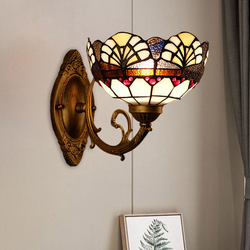 BowLift | 1 Head Scalloped Dome Wall Lamp Tiffany Gold Cut Glass Wall Lamp with Mermaid/Swinging Arm