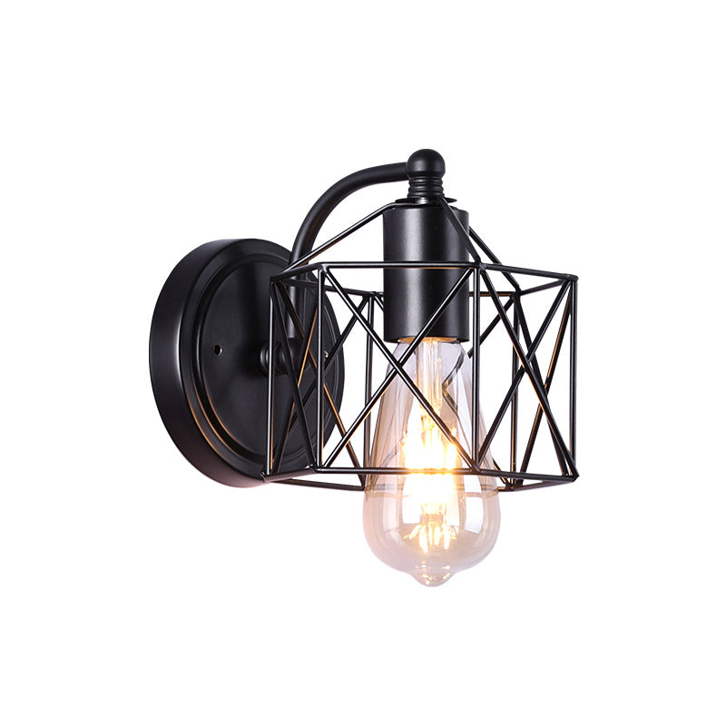 BowLift | Black Single-Head Wall-Mounted Lighting Antique Metal Hexagon Frame Reading Wall Light for the Living Room