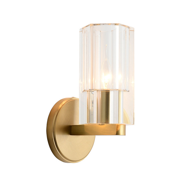 BowLift | 1 Head Nightstand Wall Lighting Ideas Modern Brass Wall Mount Lamp with Cylindrical K9 Crystal Shade