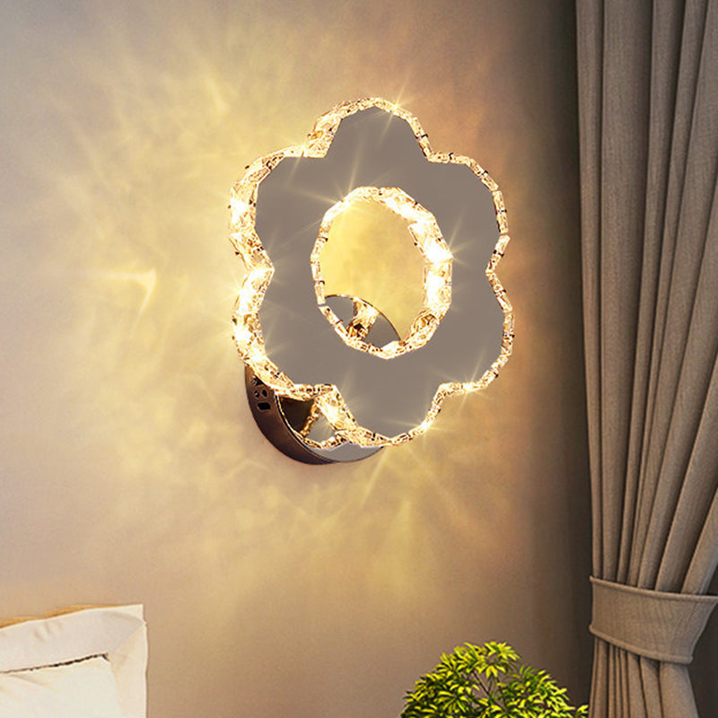 BowLift | Hand-cut Crystal Flower/Star Wall Light Modernism LED Wall-mounted Lighting in Chrome, Warm/White Light