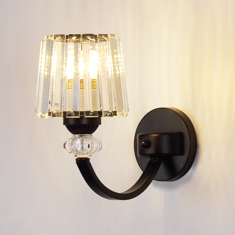 BowLift | Clear Crystal Frame Wall Light Modernist 1/2-Light Wall Mounted Lighting with Curved Arm in Black/Gold