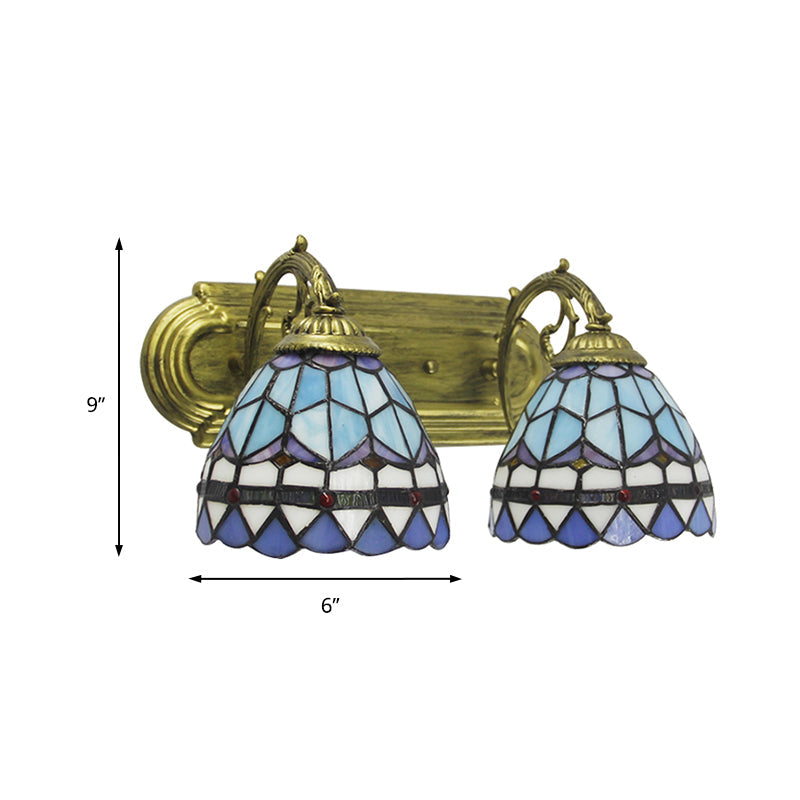 BowLift | 2 Heads Dome Wall Lamp Baroque Style Blue Glass Wall Lighting for Bathroom