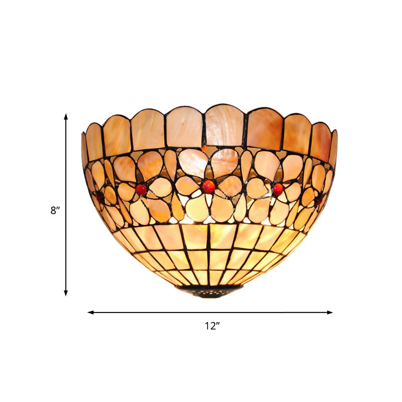 BowLift | 1 Light Floral Wall Lamp Tiffany Shell Wall Mount Light in Beige for Stairs