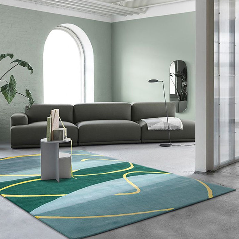 BowLift | Blue and Green Abstract Carpet Polyester Modernist Carpet Washable Pet-Friendly Area Rug for the Living Room