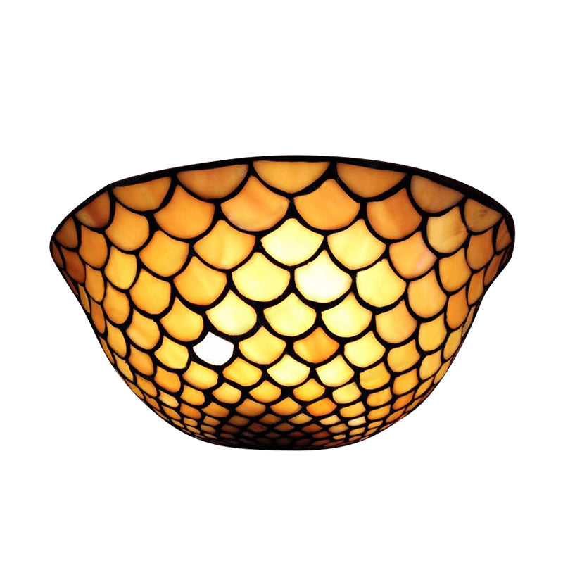 BowLift | Fish Scale Wall Light Beige Glass 2 Lights Traditional Wall Mount Light for Staircase