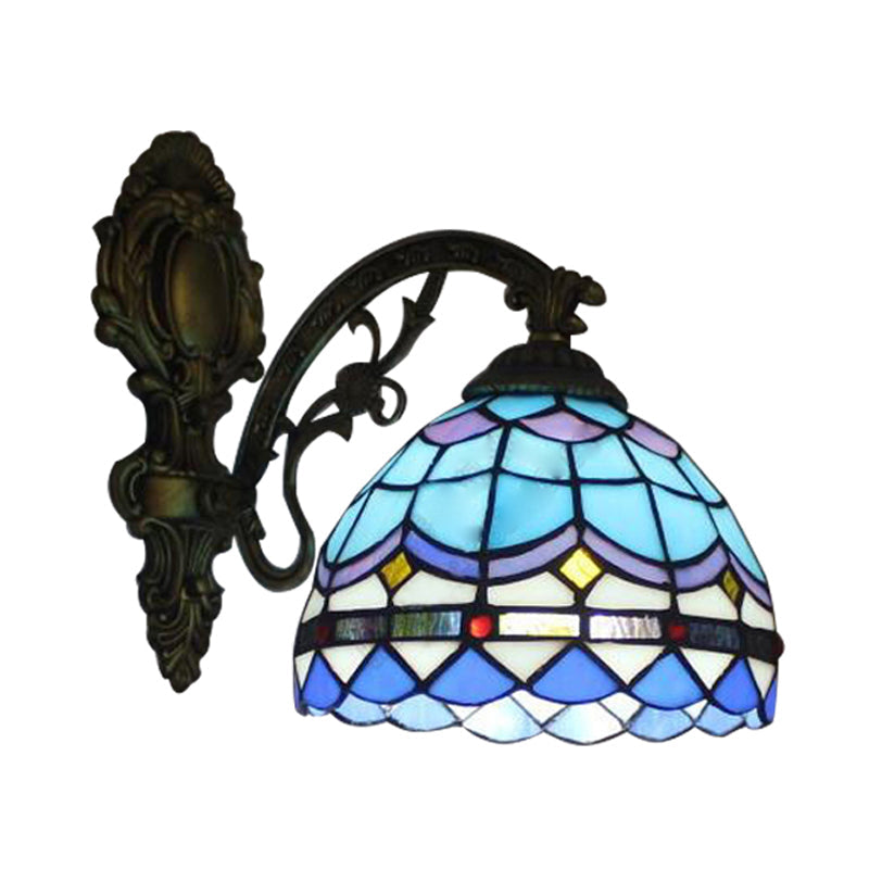 BowLift | Dome Wall Light Fixture Baroque Colored Glass 1 Main Wall Mount Light in Blue for Bedroom