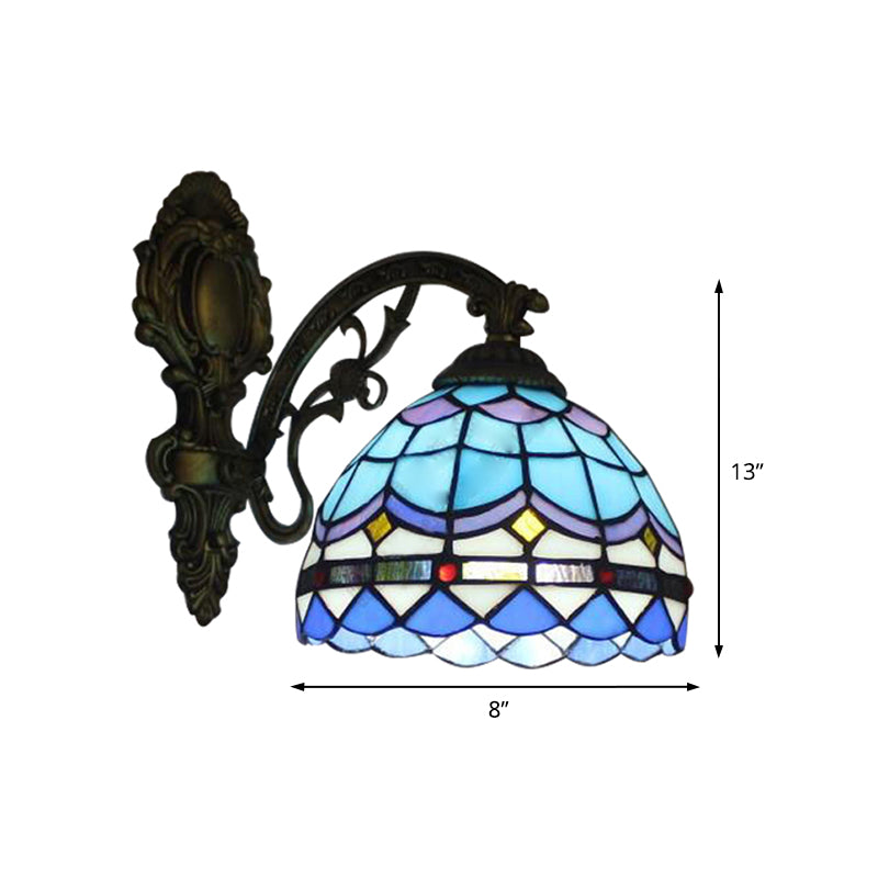 BowLift | Dome Wall Light Fixture Baroque Colored Glass 1 Main Wall Mount Light in Blue for Bedroom
