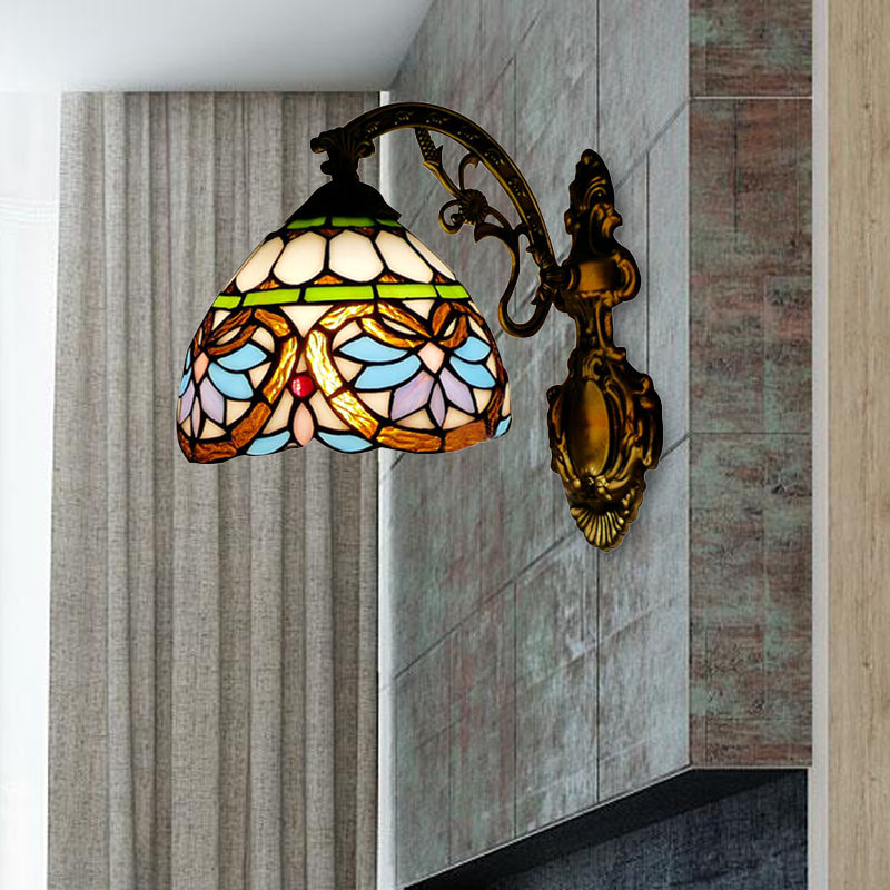 BowLift | 1 Light Ball Lamp Victorian Faceted Glass Up/Down Wall Lighting with Curved Arm in Brass