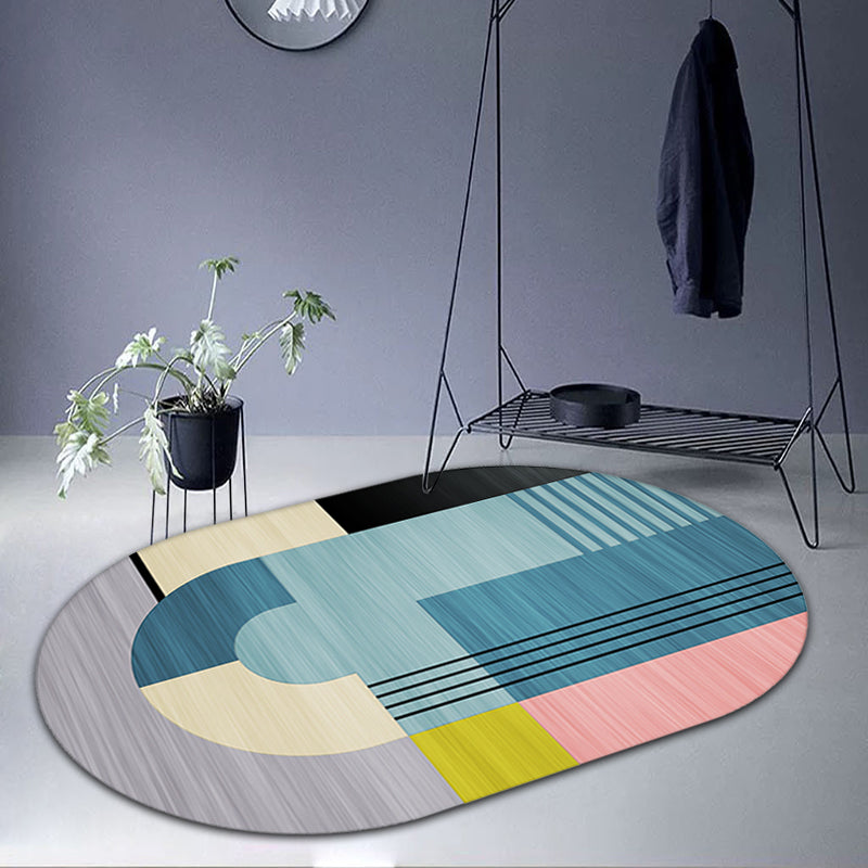 BowLift | Casual Novelty Rug in Blue Color Block Striped Pattern Rug Polyester Non-Slip Back for Home Decoration