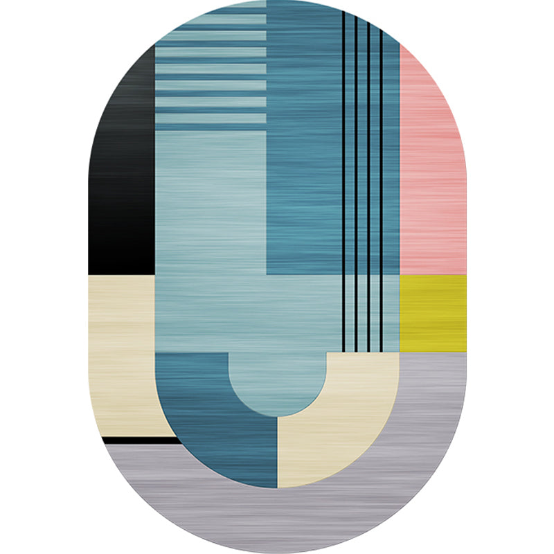 BowLift | Casual Novelty Rug in Blue Color Block Striped Pattern Rug Polyester Non-Slip Back for Home Decoration