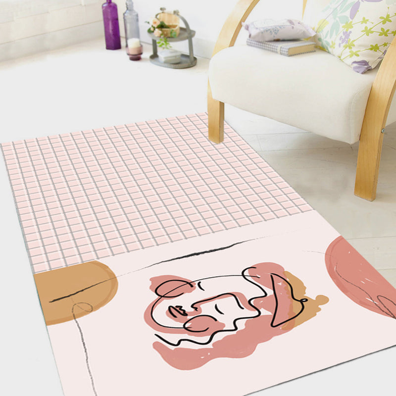 BowLift | Pink Houndstooth Pattern Carpet Polyester Modernist Carpet Pet-Friendly Non-Slip Back Carpet for Living Room
