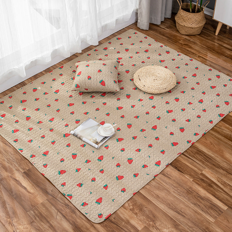 BowLift | Children Strawberry Pattern Rug Yellow and Green Cotton Rug Washable Pet-Friendly Non-Slip Rug for the Children's Room