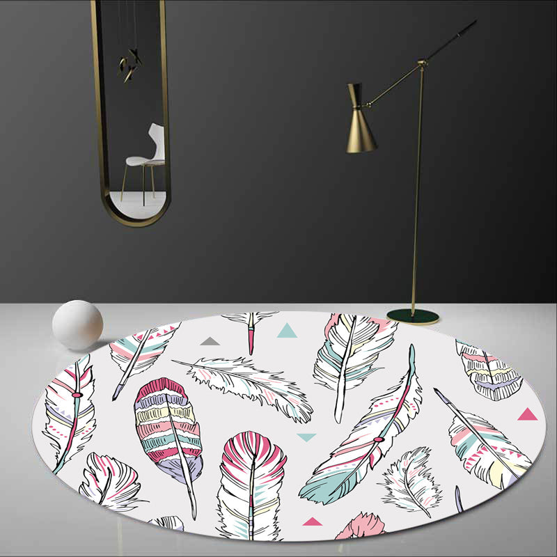 BowLift | Shaded Feather Pattern Rug Light Gray Kids Rug Polyester Pet Friendly Washable Area Rug for Children's Room
