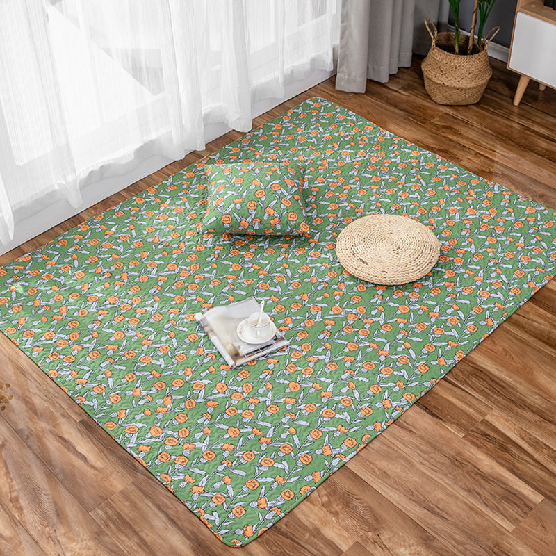 BowLift | Green and Purple Kids Carpet Cotton Flower Rug Pet-Friendly Washable Non-Slip Background Area Rug for Decoration