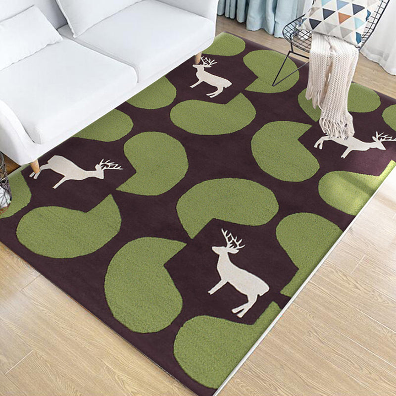 BowLift | Children's Animal Pattern Rug Green Multicolor Polyester Rug Washable Pet-Friendly Non-Slip Rug for the Children's Room