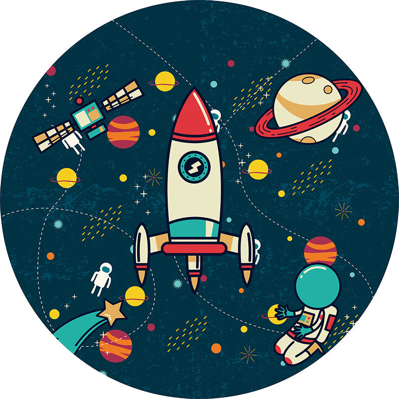 BowLift | Children Space Pattern Carpet Black and Blue Polyester Carpet Washable Pet-Friendly Non-Slip Rug for Children's Room