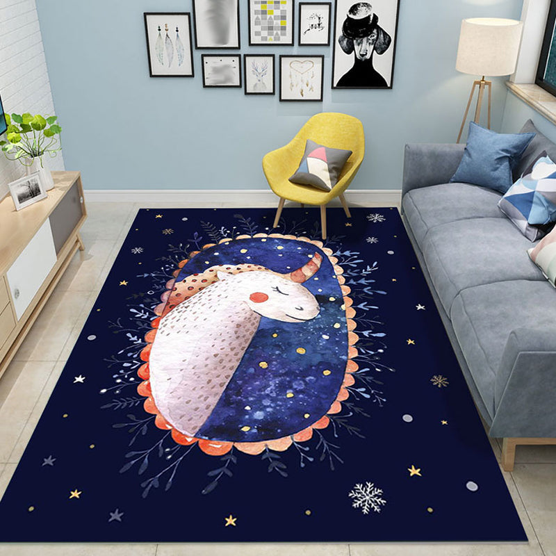 BowLift | Colorful Cartoon Animal Pattern Area Rug Pink and Blue Children Rug Polyester Pet-Friendly Washable Non-Slip Back Area Rug for Daycare