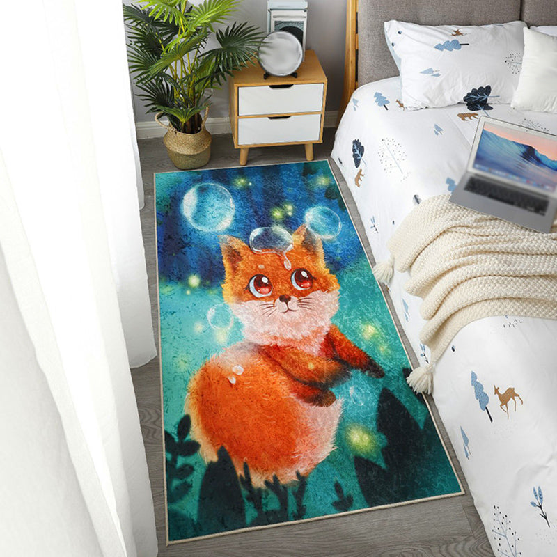 BowLift | Children Dog Pattern Rug Green and Blue Polyester Rug Washable Pet Friendly Non-Slip Area Rug for the Children's Room