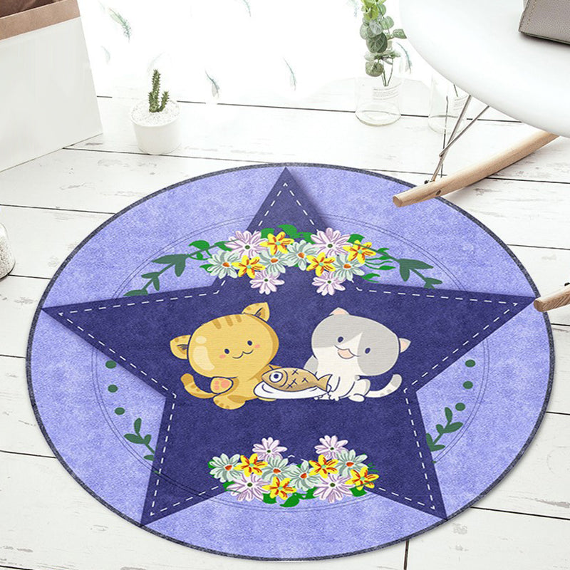 BowLift | Black and Green Children's Carpet Polyester Cartoon Animal and Flower Pattern Rug Pet Friendly Washable Non-Slip Backing Rug for Decoration