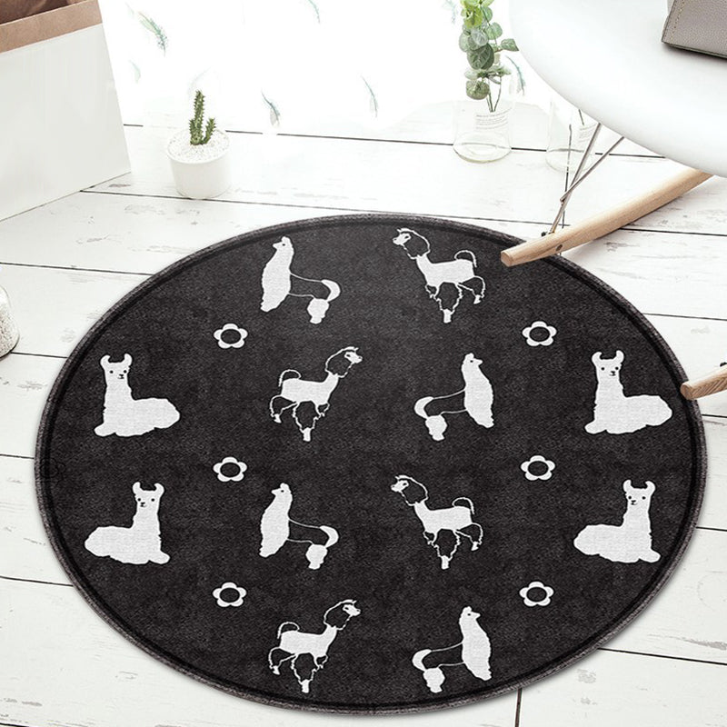 BowLift | Black and Green Children's Carpet Polyester Cartoon Animal and Flower Pattern Rug Pet Friendly Washable Non-Slip Backing Rug for Decoration