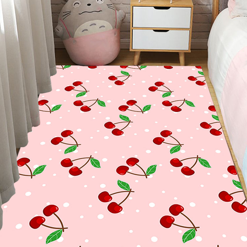BowLift | Pink Children's Carpet Synthetic Cherry Pattern Carpet Pet Friendly Washable Non-Slip Back Carpet for Decoration
