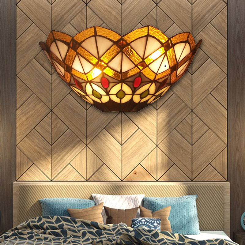 BowLift | Stained glass bowl wall lamp with peacock design 2 lights Victorian wall lamp
