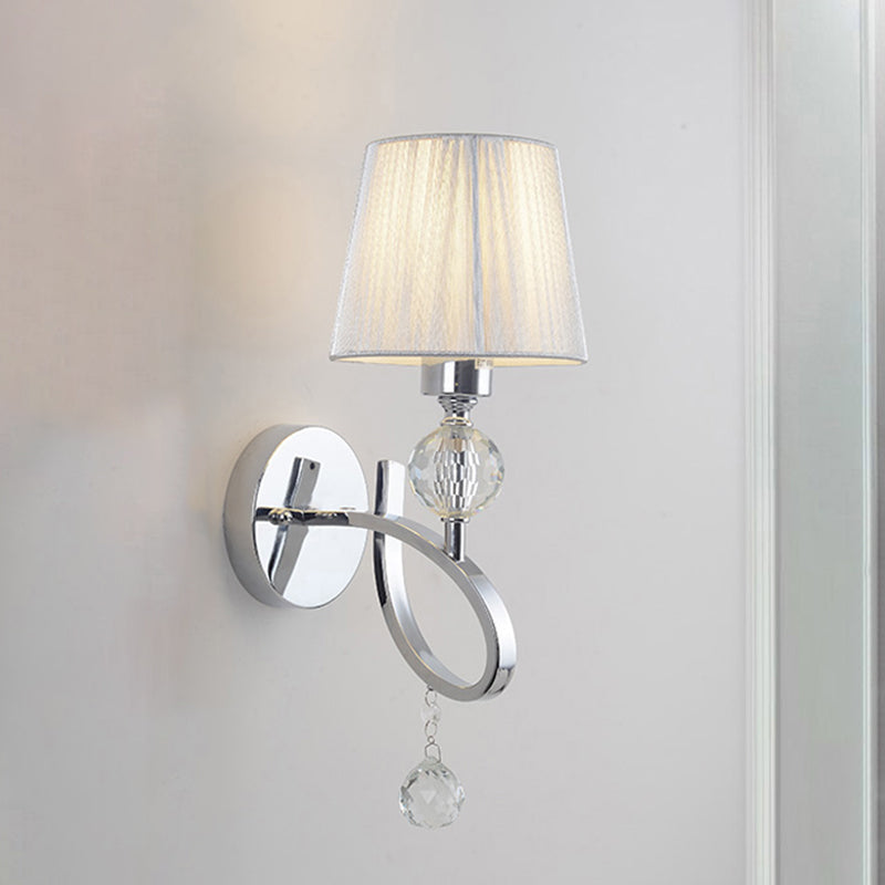 BowLift | Conical Parlor Wall Light Fixture Fabric 1 Light Classic Wall Lighting Ideas with Crystal Droplets in Chrome