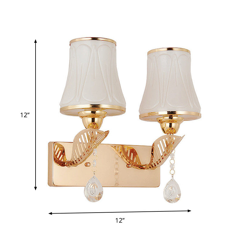 BowLift | Bell Wall Mount Light Modernist Opal Glass 2-Head Gold Wall Lighting with Crystal Drop