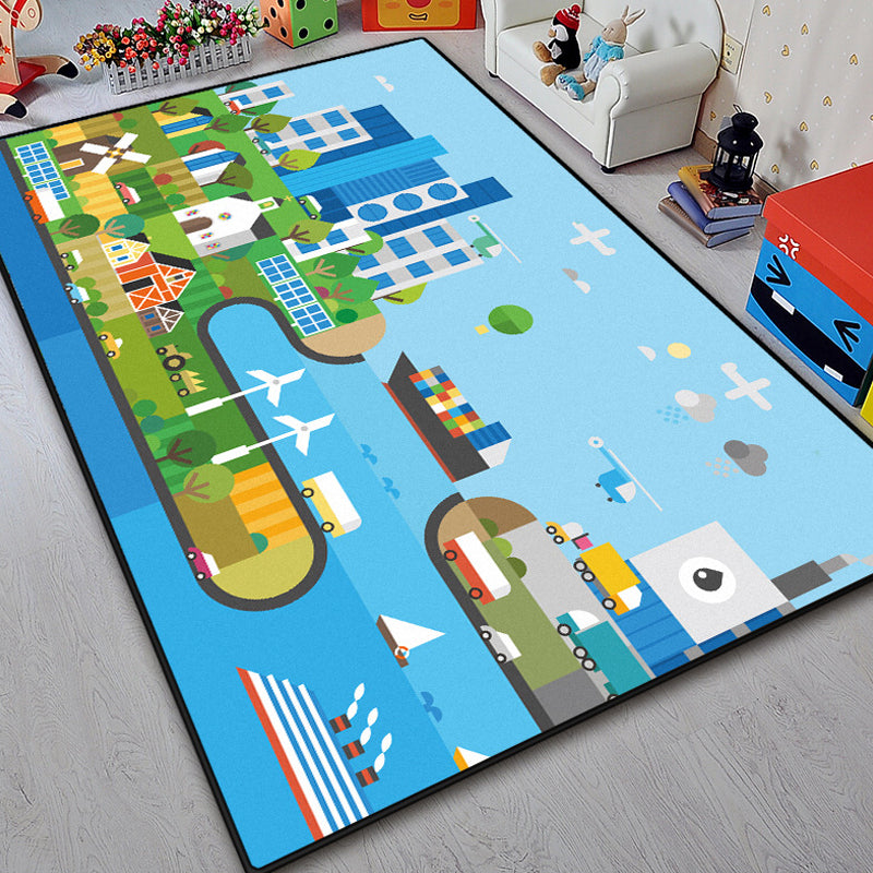 BowLift | Unique island design rug with tree Blue and Green children's rug Polyester Wash Friendly for pets Non-slip rug for the children's room