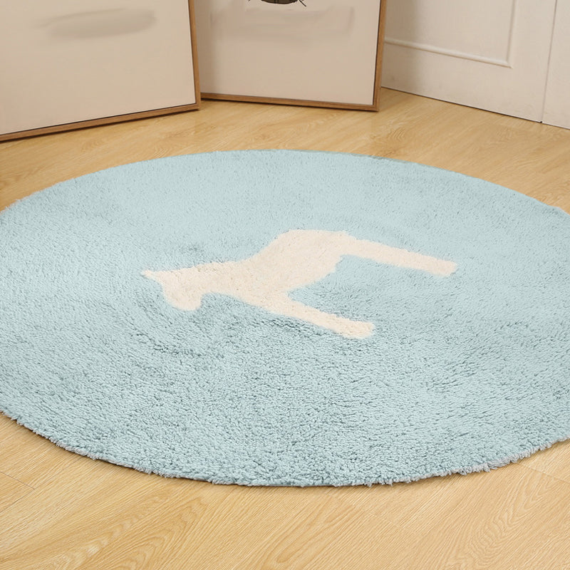 BowLift | Children's horse pattern rug Blue and Khaki Cotton rug Washable Pet-friendly Non-slip rug for the children's room