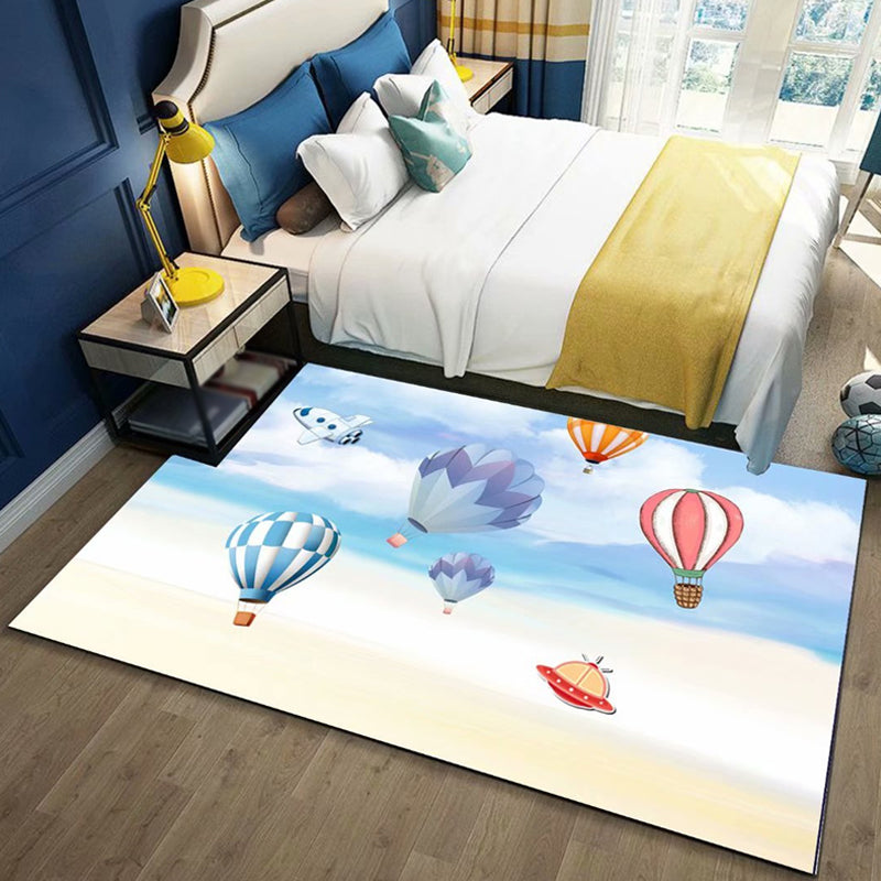 BowLift | Black and Blue Kids Rug Polyester Space and Beach Pattern Rug Pet Friendly Washable Non-Slip Backing Carpet for Decoration