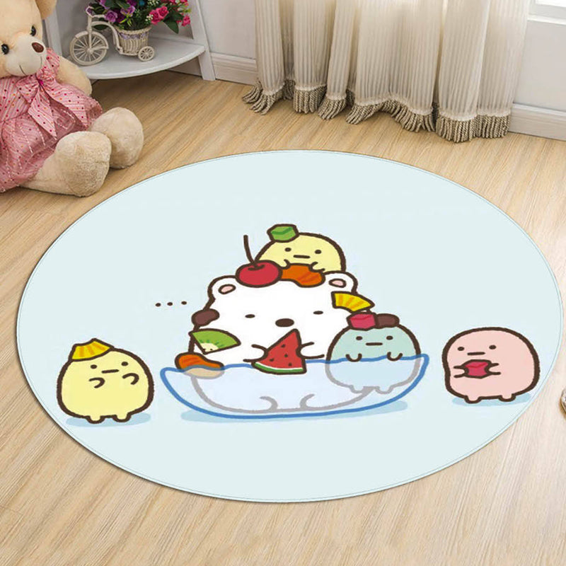 BowLift | Green and Blue Children's Rug Polyester Cartoon Character Pattern Rug Pet Friendly Washable Non-Slip Back Carpet for Decoration
