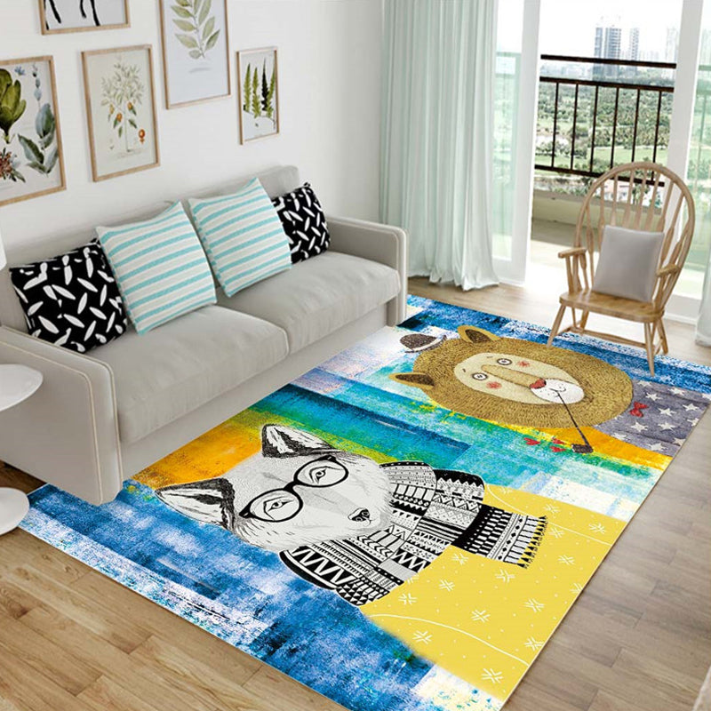 BowLift | Children's animal pattern rug black and blue acrylic rug washable pet-friendly non-slip rug for the children's room