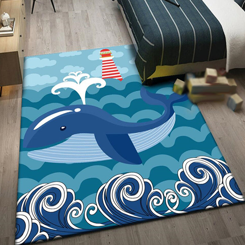 BowLift | Beautiful whale pattern rug blue children's rug polyester pet-friendly washable area rug for the nursery
