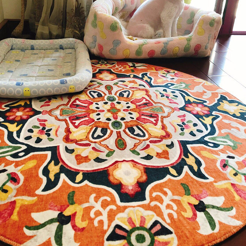 BowLift | Unique Flower Pattern Rug Colorful Moroccan Rug Polyester Pet Friendly Non-Slip Back Washable Rug for the Living Room