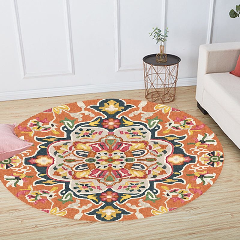 BowLift | Unique Flower Pattern Rug Colorful Moroccan Rug Polyester Pet Friendly Non-Slip Back Washable Rug for the Living Room