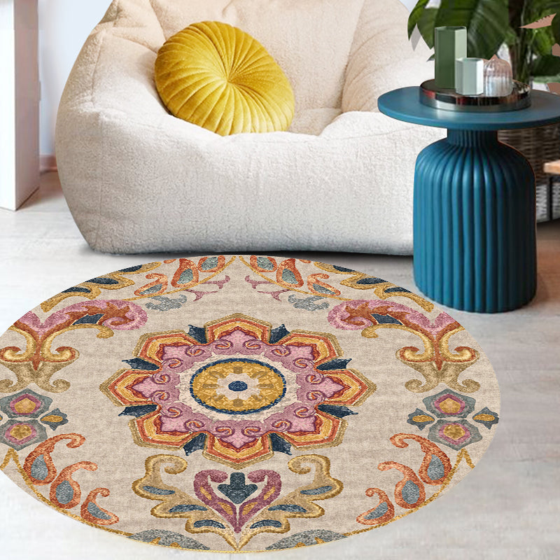 BowLift | Unique Flower Pattern Rug Colorful Moroccan Rug Polyester Pet Friendly Non-Slip Back Washable Rug for the Living Room