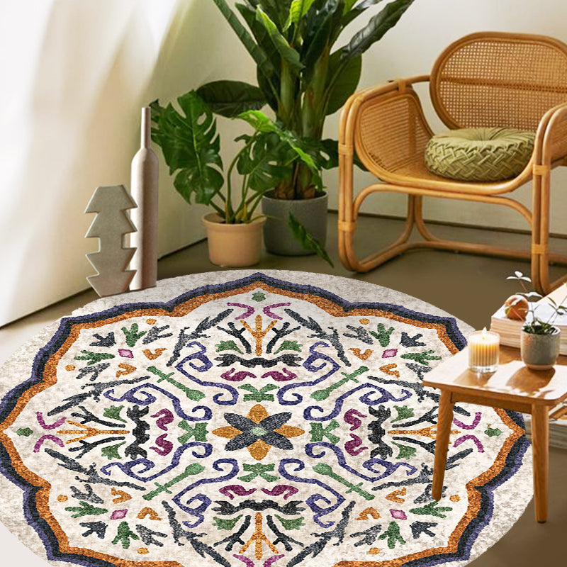 BowLift | Unique Flower Pattern Rug Colorful Moroccan Rug Polyester Pet Friendly Non-Slip Back Washable Rug for the Living Room