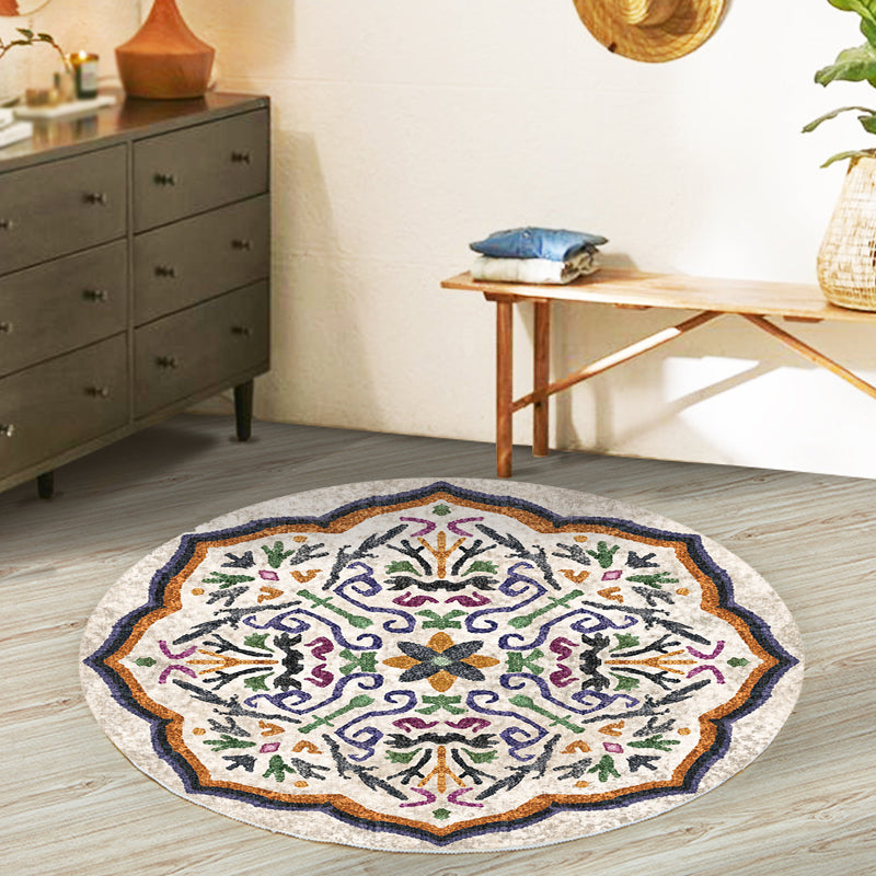 BowLift | Unique Flower Pattern Rug Colorful Moroccan Rug Polyester Pet Friendly Non-Slip Back Washable Rug for the Living Room