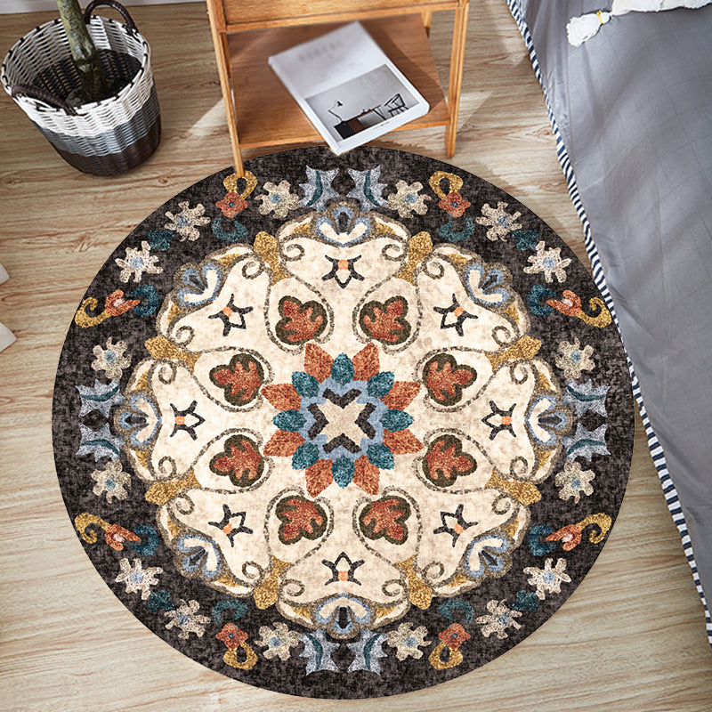 BowLift | Unique Flower Pattern Rug Colorful Moroccan Rug Polyester Pet Friendly Non-Slip Back Washable Rug for the Living Room