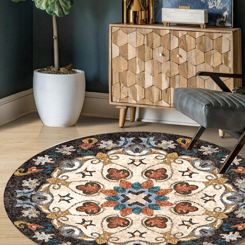 BowLift | Unique Flower Pattern Rug Colorful Moroccan Rug Polyester Pet Friendly Non-Slip Back Washable Rug for the Living Room