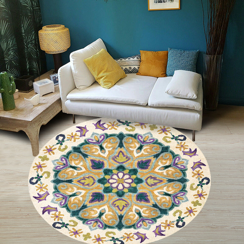 BowLift | Unique Flower Pattern Rug Colorful Moroccan Rug Polyester Pet Friendly Non-Slip Back Washable Rug for the Living Room