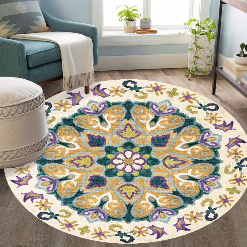 BowLift | Unique Flower Pattern Rug Colorful Moroccan Rug Polyester Pet Friendly Non-Slip Back Washable Rug for the Living Room
