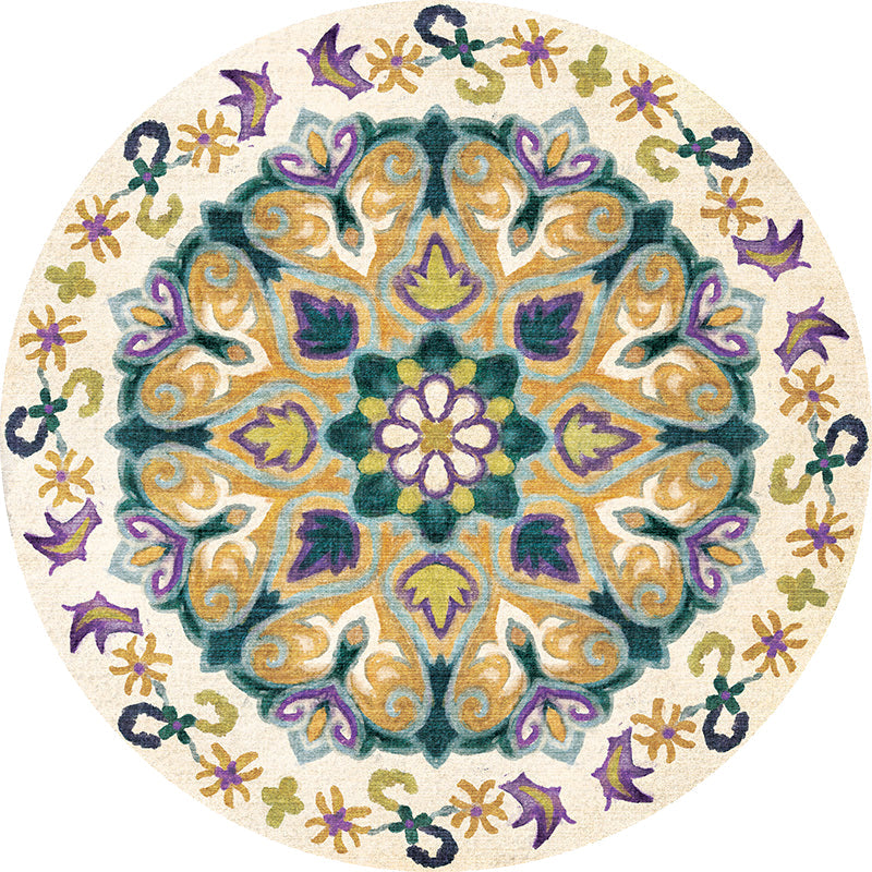 BowLift | Unique Flower Pattern Rug Colorful Moroccan Rug Polyester Pet Friendly Non-Slip Back Washable Rug for the Living Room