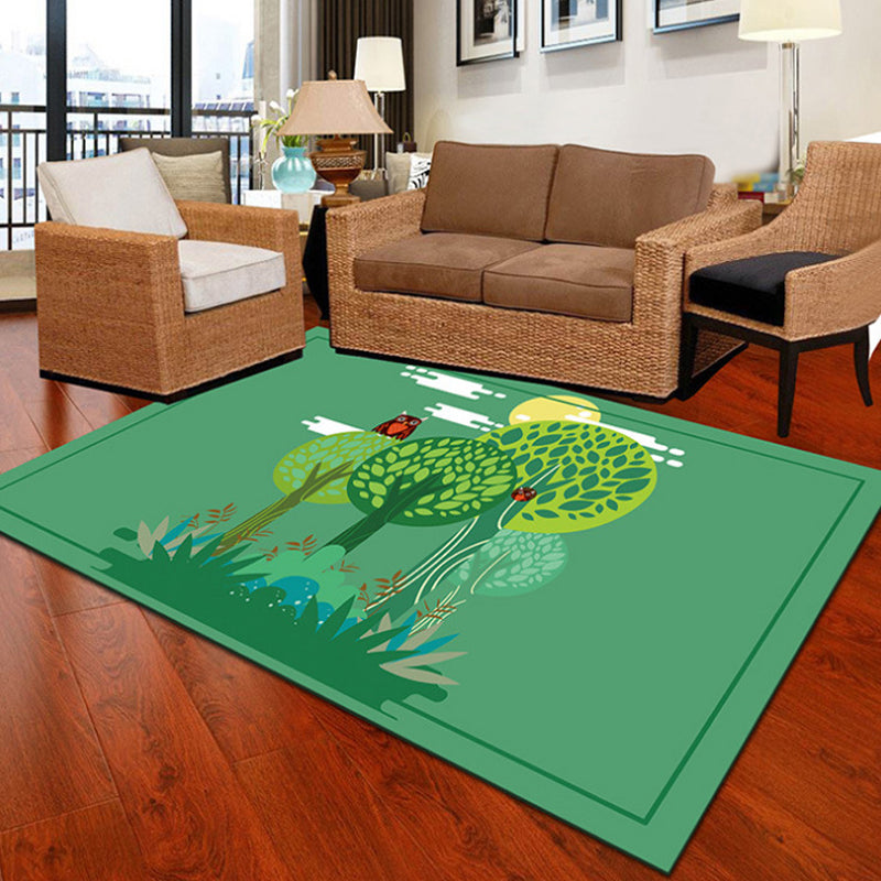 BowLift | Children Cactus Pattern Rug Black and Green Polyester Rug Washable Pet-Friendly Non-Slip Area Rug for the Children's Room