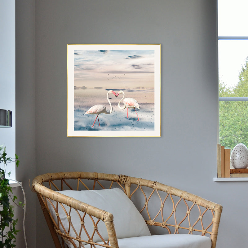 BowLift | Lake and Flamingo Painting Tropical Style Canvas Wall Print, Multiple Sizes