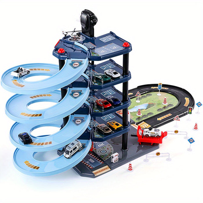 BowLift | FirePark Garage Playset – Multi-Level Fire Station with Fire Trucks & Traffic Signs for Adventurous Kids