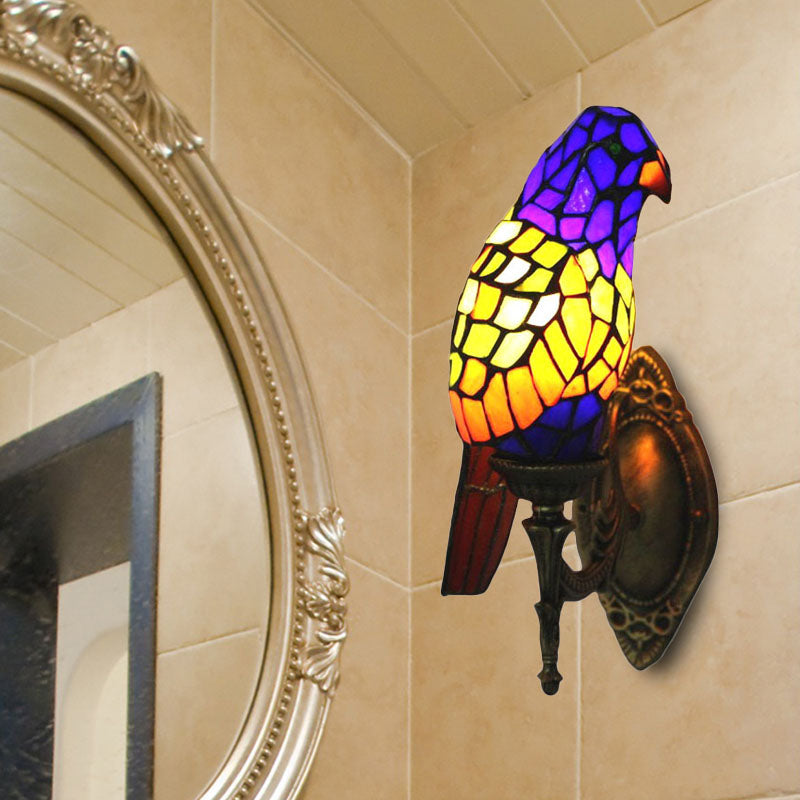 BowLift | 1 Head Parrot Wall Lamp Lodge Style Stained Glass Wall Light made of Brass for the Living Room